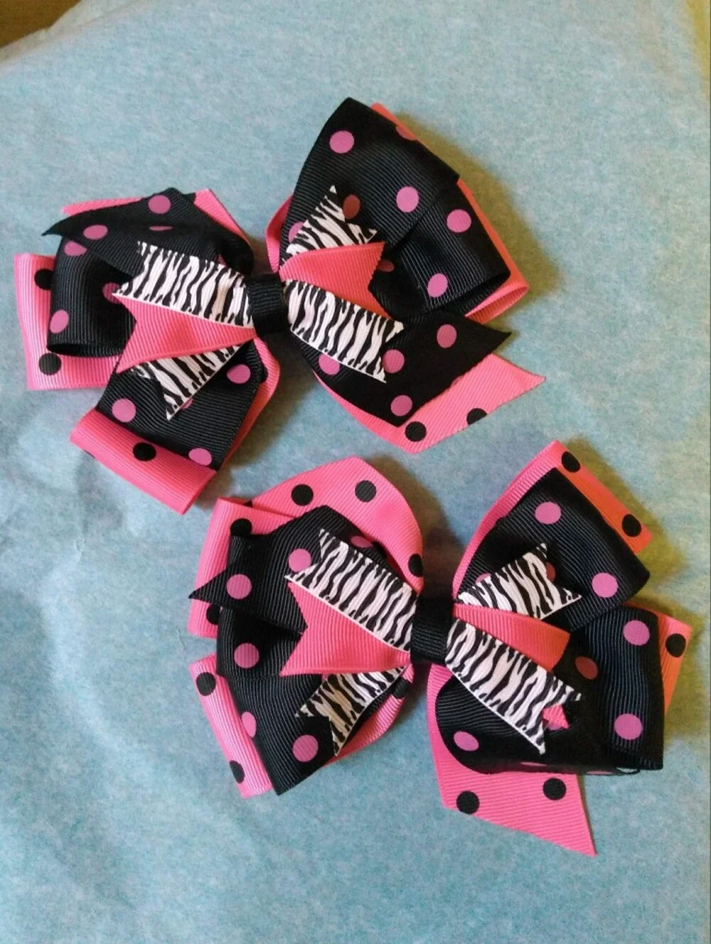 Handmade Boutique Pink And Black Skull Stacked Hair Bows 🩷🖤